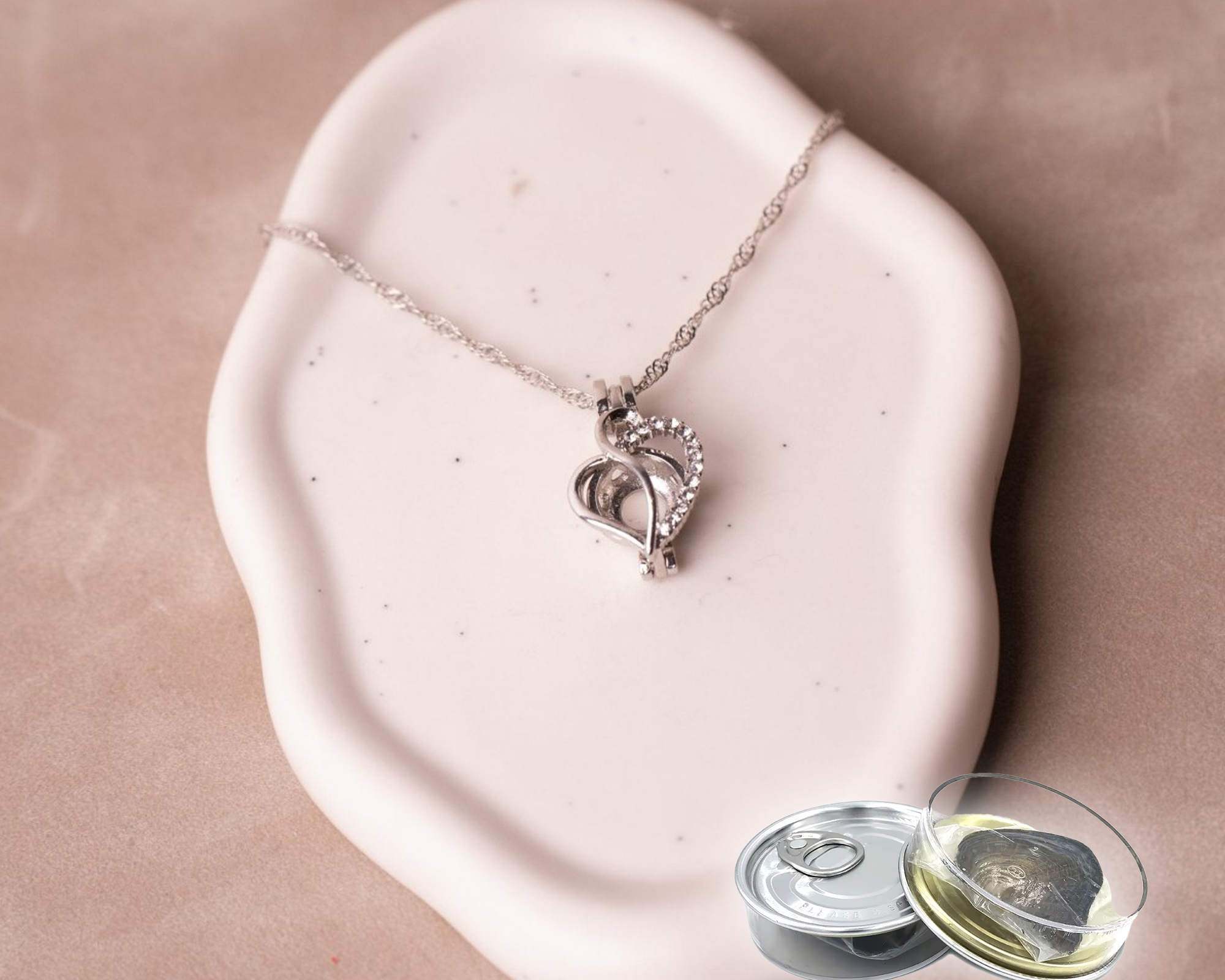 Collar con perla natural sorpresa Experiencia Diamond Heart - regalo original mujer