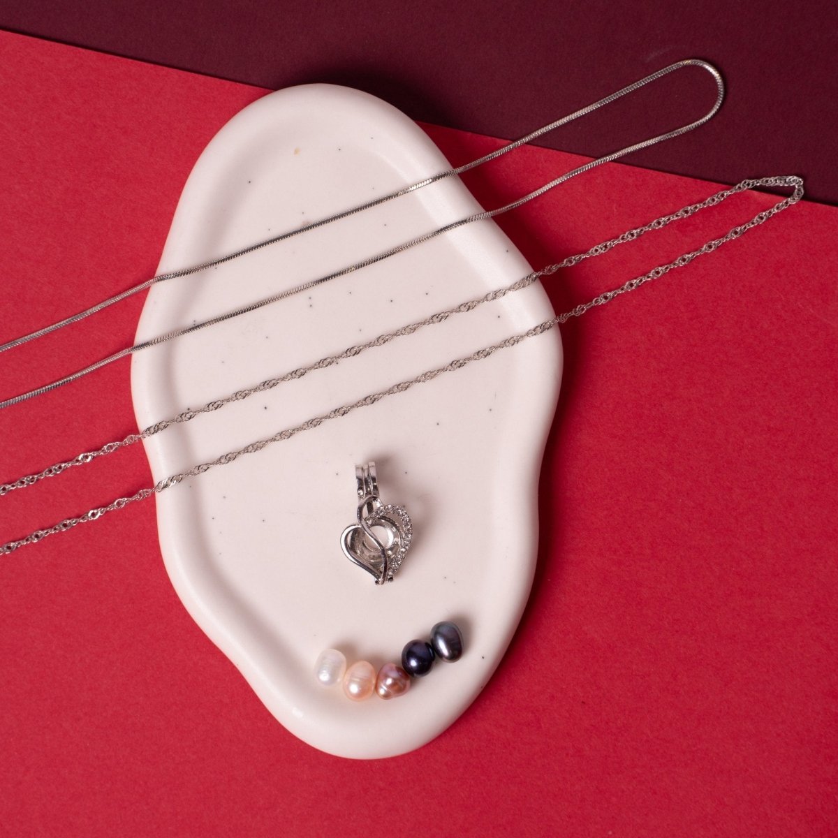 Collar con perla natural sorpresa Experiencia Diamond Heart - regalo original mujer