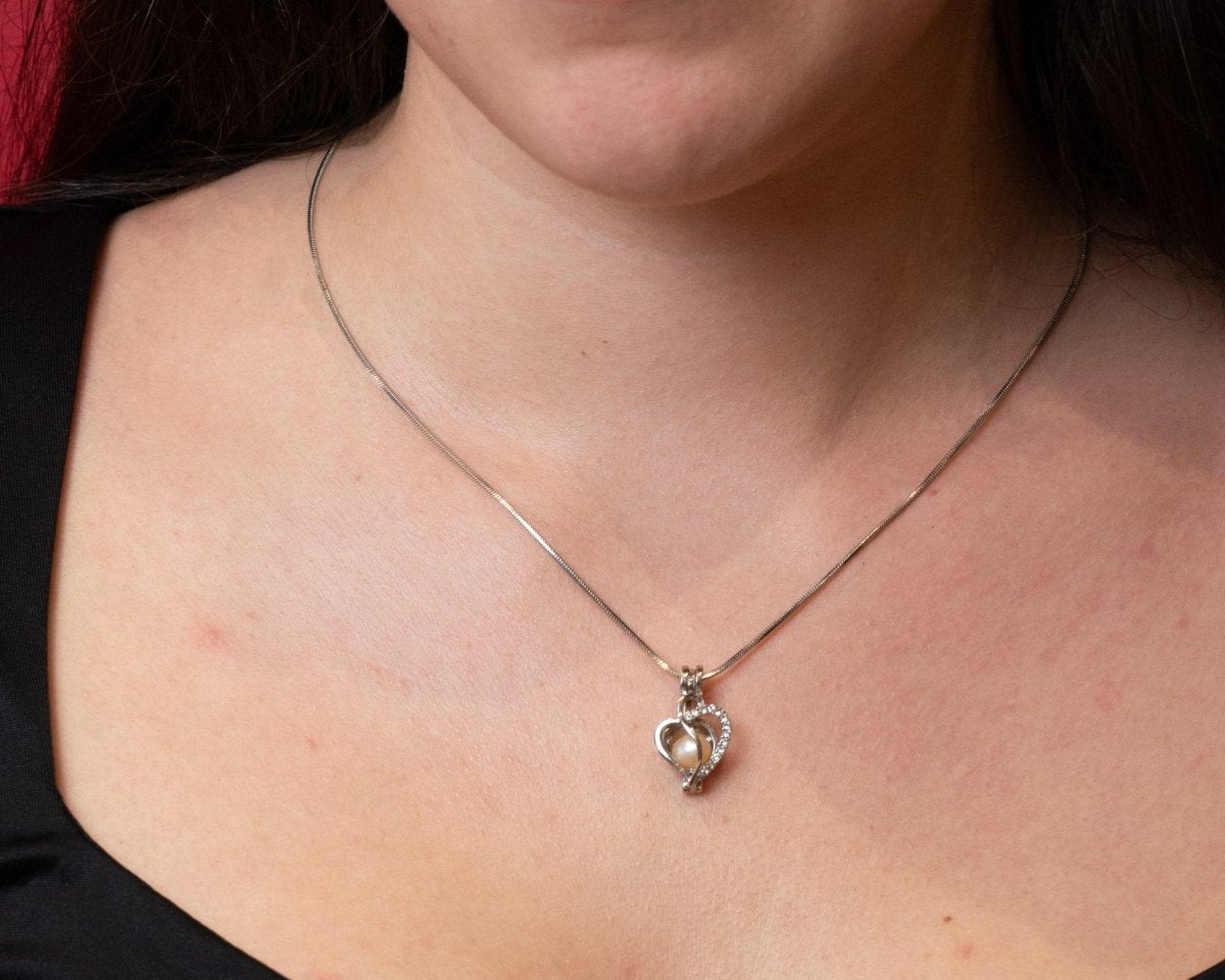 Collar con perla natural sorpresa Experiencia Diamond Heart - regalo original mujer - Cadena cruzada