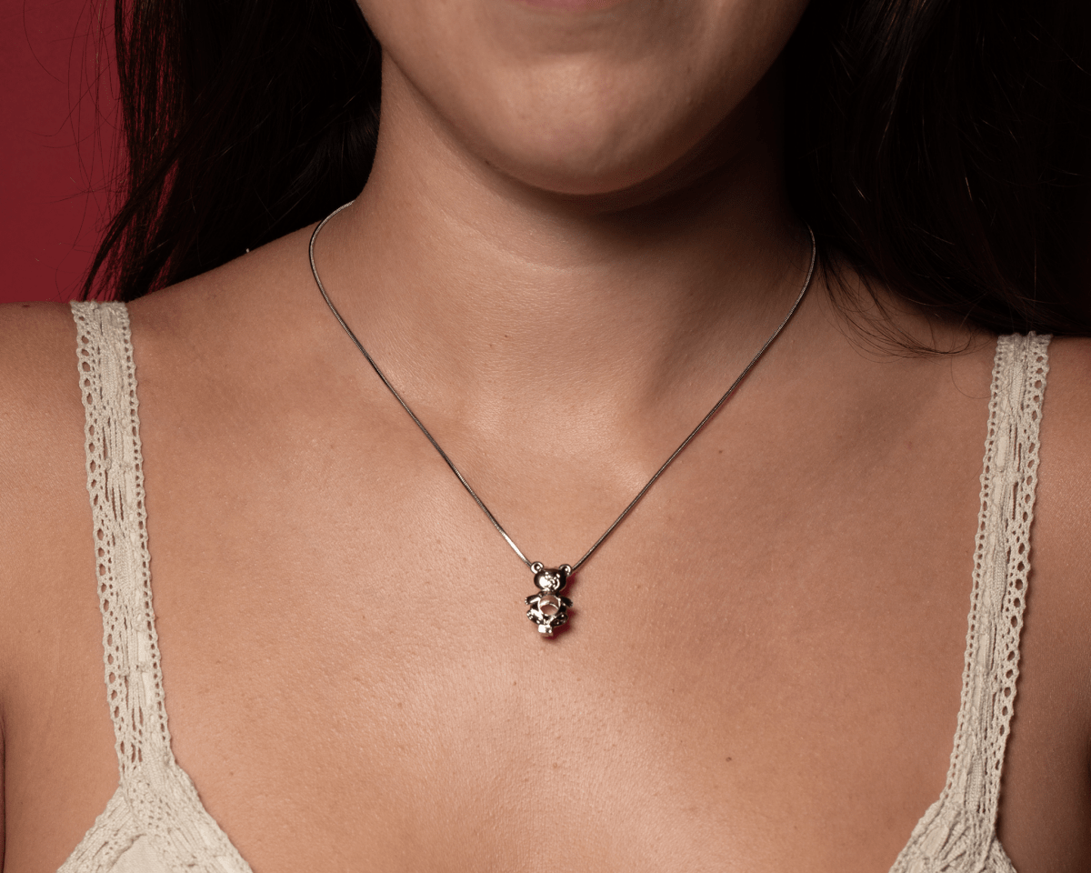 Collar con perla natural Experiencia Osito - regalo original y emotivo para mujer - Cadena lisa