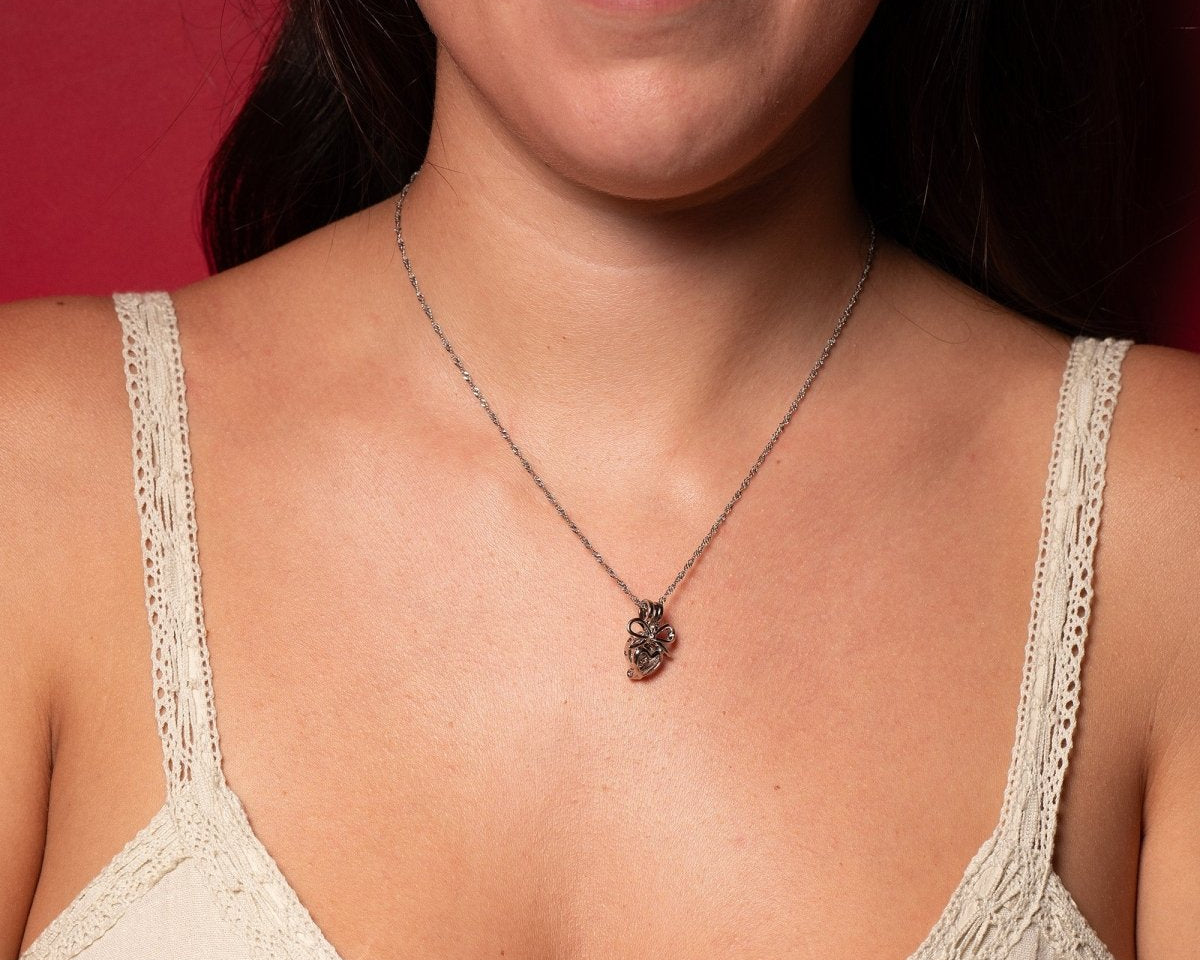 Collar con perla natural Experiencia Ribbon Heart - regalo romántico para mujer - Cadena cruzada